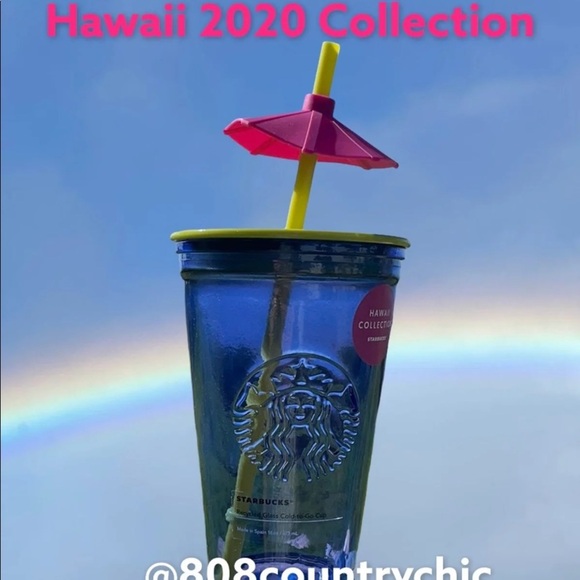 Starbucks Hawaii 2020 Blue Glass umbrella cup NWT - Picture 2 of 7